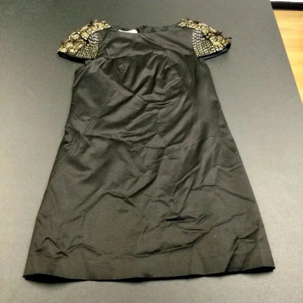 Tibi‎ New York Womens Black Real Feathers Cap Sleeves Mini Dress Size 0